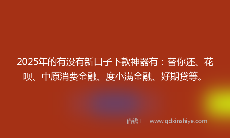 2025年的有没有新口子下款神器有：替你还、花呗、中原消费金融、度小满金融、好期贷等。
