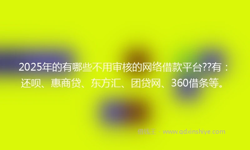 2025年的有哪些不用审核的网络借款平台??有：还呗、惠商贷、东方汇、团贷网、360借条等。