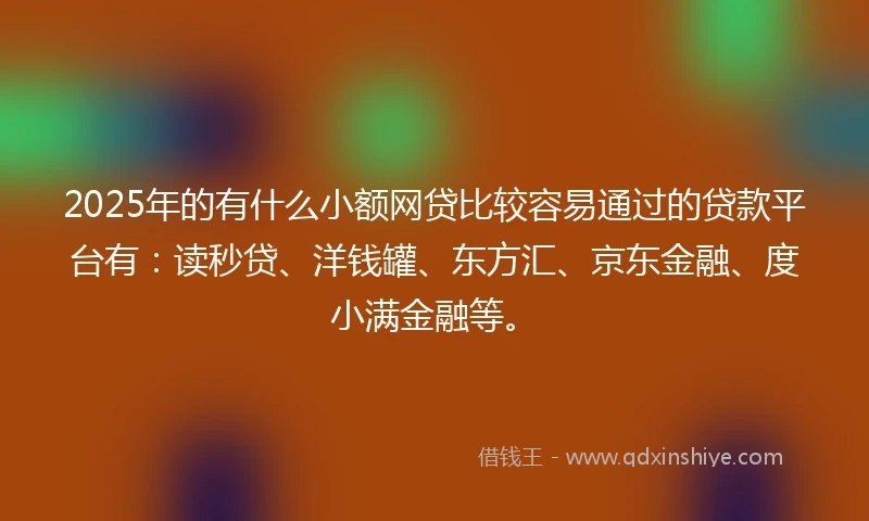 2025年的有什么小额网贷比较容易通过的贷款平台有：读秒贷、洋钱罐、东方汇、京东金融、度小满金融等。