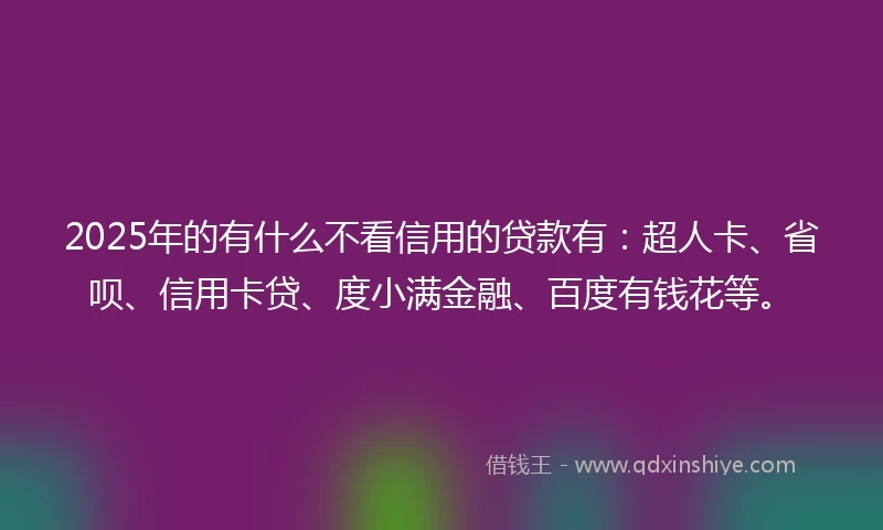 2025年的有什么不看信用的贷款有:超人卡、省呗、信用卡贷、度小满金融、百度有钱花等。