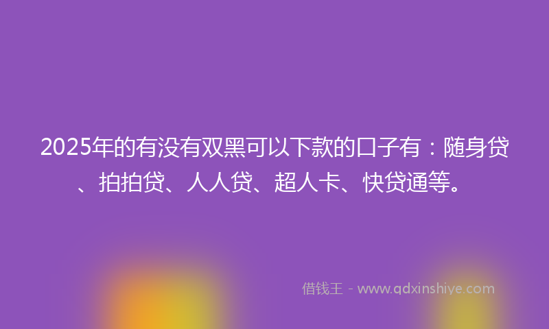 2025年的有没有双黑可以下款的口子有：随身贷、拍拍贷、人人贷、超人卡、快贷通等。