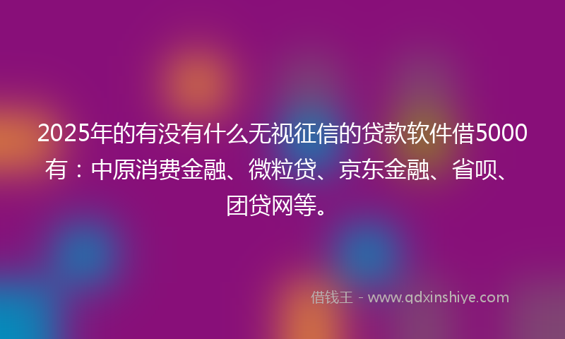 2025年的有没有什么无视征信的贷款软件借5000有：中原消费金融、微粒贷、京东金融、省呗、团贷网等。