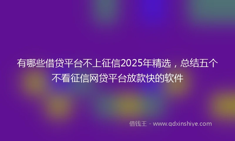 有哪些借贷平台不上征信2025年精选，总结五个不看征信网贷平台放款快的软件