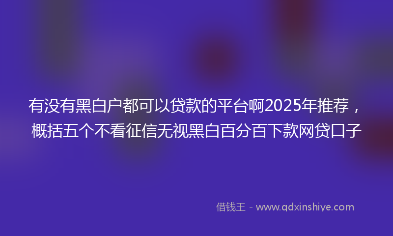 有没有黑白户都可以贷款的平台啊2025年推荐，概括五个不看征信无视黑白百分百下款网贷口子