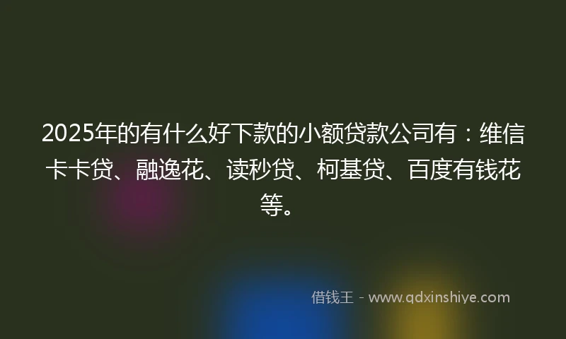 2025年的有什么好下款的小额贷款公司有：维信卡卡贷、融逸花、读秒贷、柯基贷、百度有钱花等。