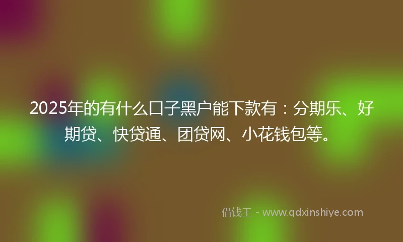 2025年的有什么口子黑户能下款有：分期乐、好期贷、快贷通、团贷网、小花钱包等。