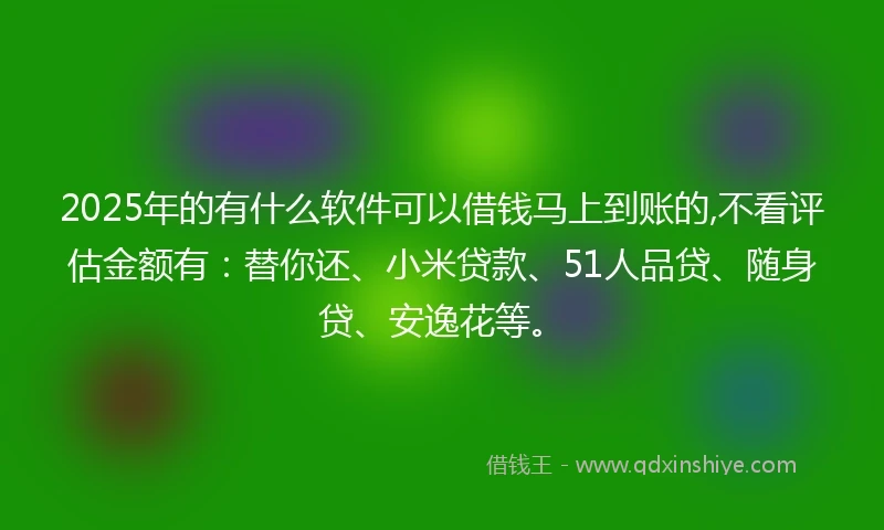 2025年的有什么软件可以借钱马上到账的,不看评估金额有：替你还、小米贷款、51人品贷、随身贷、安逸花等。
