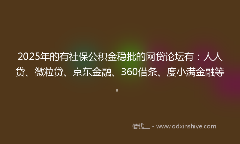2025年的有社保公积金稳批的网贷论坛有：人人贷、微粒贷、京东金融、360借条、度小满金融等。