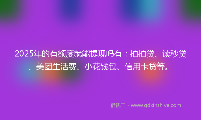 2025年的有额度就能提现吗有：拍拍贷、读秒贷、美团生活费、小花钱包、信用卡贷等。