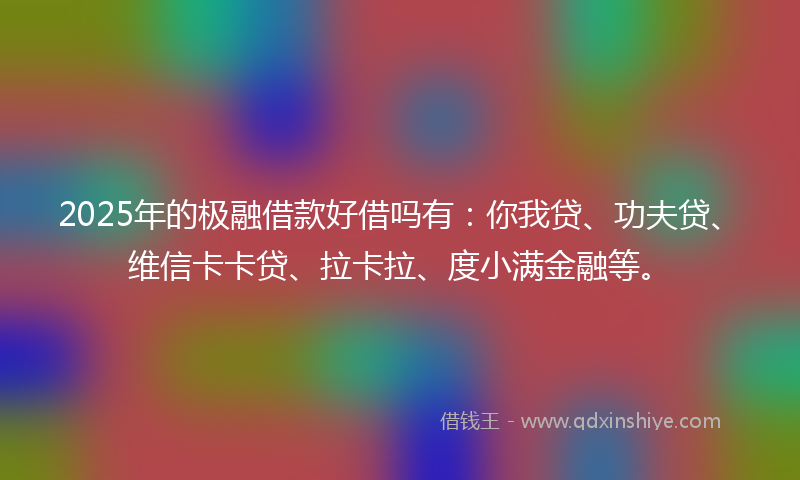 2025年的极融借款好借吗有：你我贷、功夫贷、维信卡卡贷、拉卡拉、度小满金融等。