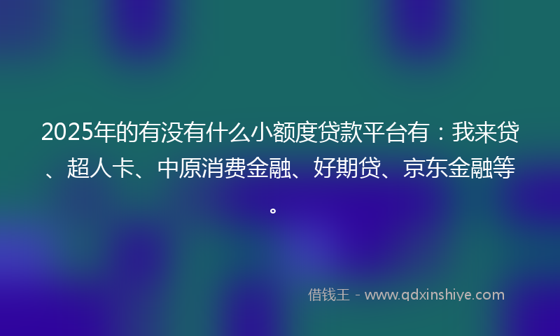 2025年的有没有什么小额度贷款平台有：我来贷、超人卡、中原消费金融、好期贷、京东金融等。