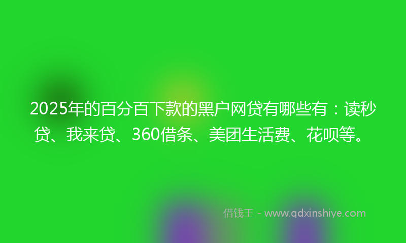 2025年的百分百下款的黑户网贷有哪些有：读秒贷、我来贷、360借条、美团生活费、花呗等。