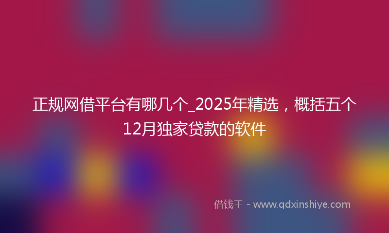 正规网借平台有哪几个_2025年精选，概括五个12月独家贷款的软件