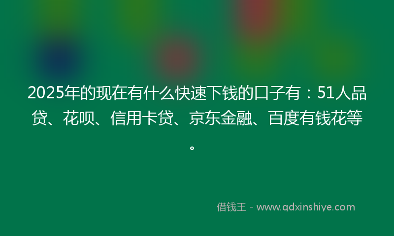 2025年的现在有什么快速下钱的口子有：51人品贷、花呗、信用卡贷、京东金融、百度有钱花等。