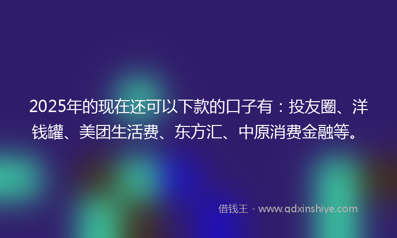 2025年的现在还可以下款的口子有：投友圈、洋钱罐、美团生活费、东方汇、中原消费金融等。
