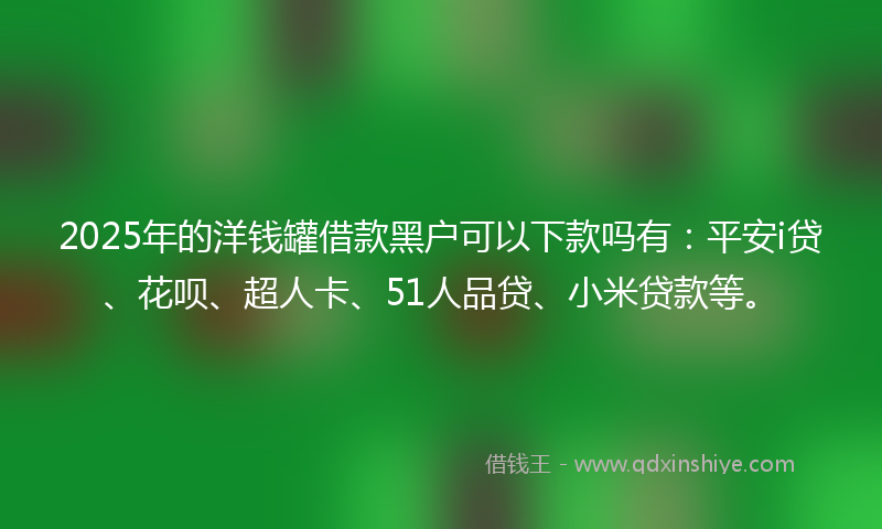2025年的洋钱罐借款黑户可以下款吗有：平安i贷、花呗、超人卡、51人品贷、小米贷款等。