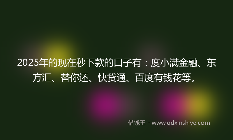 2025年的现在秒下款的口子有：度小满金融、东方汇、替你还、快贷通、百度有钱花等。