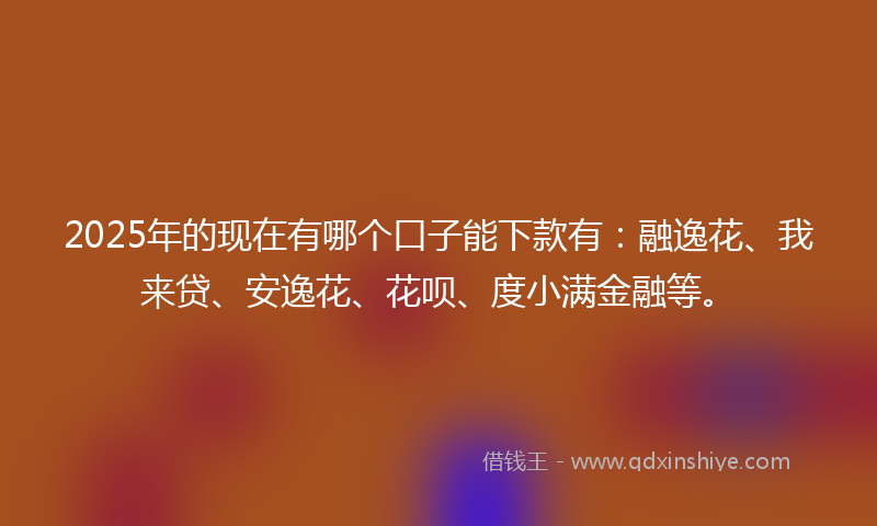 2025年的现在有哪个口子能下款有：融逸花、我来贷、安逸花、花呗、度小满金融等。