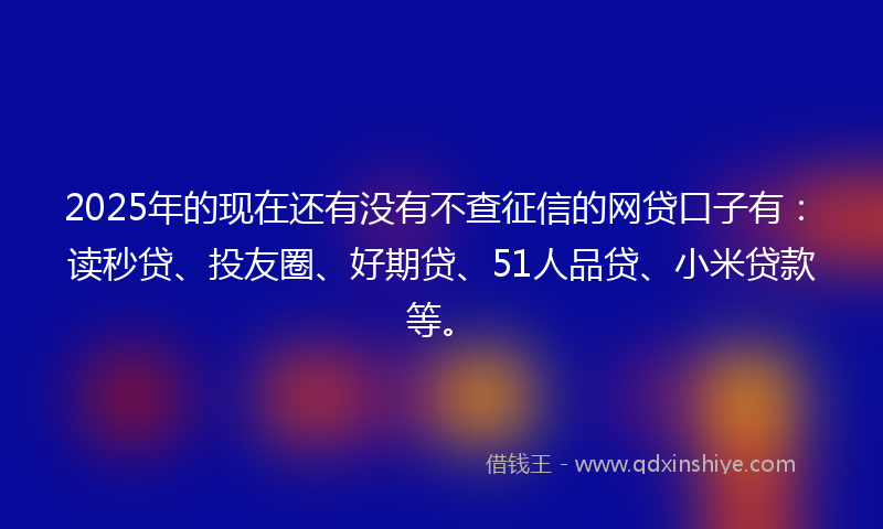 2025年的现在还有没有不查征信的网贷口子有：读秒贷、投友圈、好期贷、51人品贷、小米贷款等。