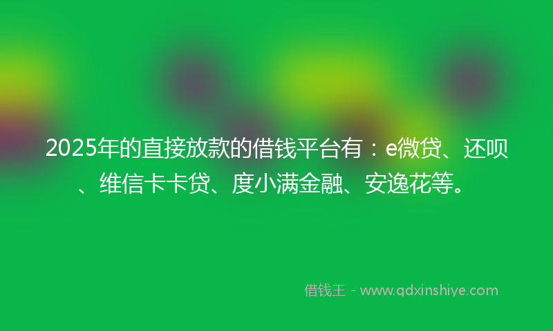 2025年的直接放款的借钱平台有：e微贷、还呗、维信卡卡贷、度小满金融、安逸花等。