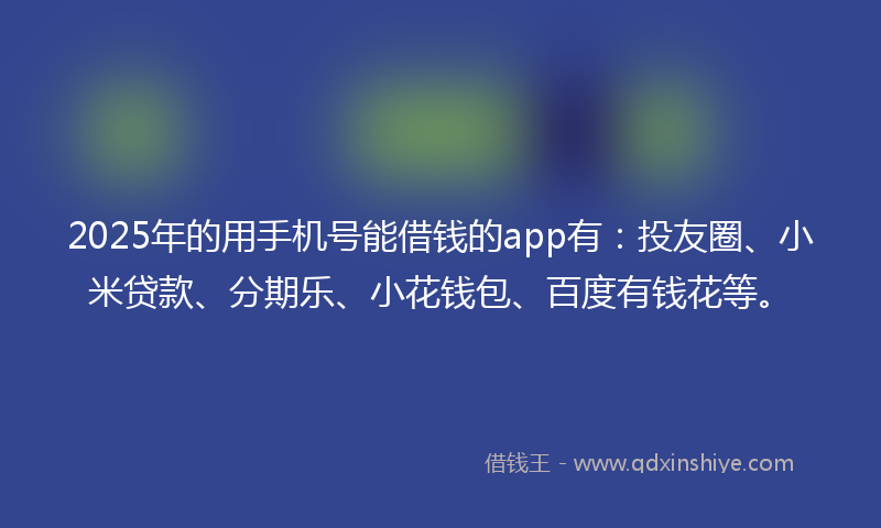 2025年的用手机号能借钱的app有：投友圈、小米贷款、分期乐、小花钱包、百度有钱花等。