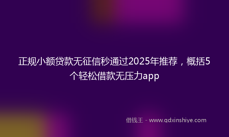 正规小额贷款无征信秒通过2025年推荐，概括5个轻松借款无压力app