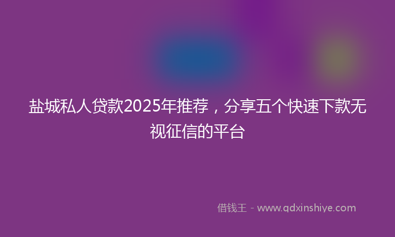 盐城私人贷款2025年推荐，分享五个快速下款无视征信的平台