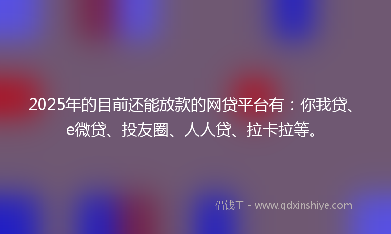 2025年的目前还能放款的网贷平台有：你我贷、e微贷、投友圈、人人贷、拉卡拉等。
