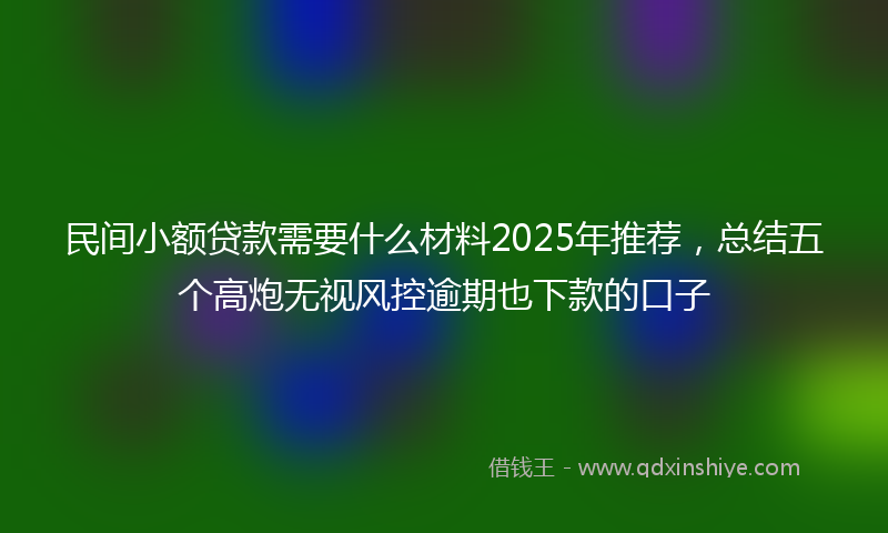民间小额贷款需要什么材料2025年推荐,总结五个高炮无视风控逾期也下款的口子