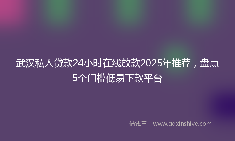 武汉私人贷款24小时在线放款2025年推荐，盘点5个门槛低易下款平台