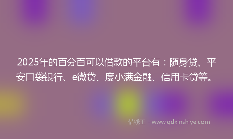 2025年的百分百可以借款的平台有：随身贷、平安口袋银行、e微贷、度小满金融、信用卡贷等。