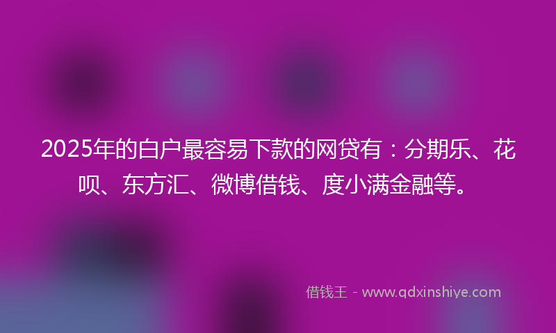 2025年的白户最容易下款的网贷有：分期乐、花呗、东方汇、微博借钱、度小满金融等。