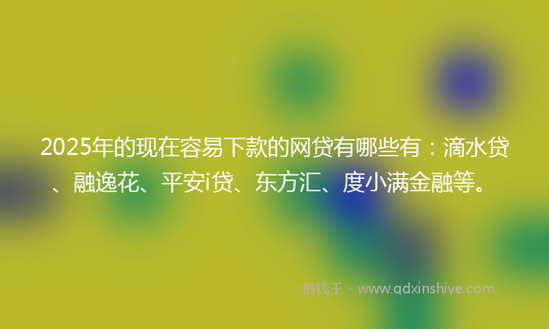 2025年的现在容易下款的网贷有哪些有:滴水贷、融逸花、平安i贷、东方汇、度小满金融等。