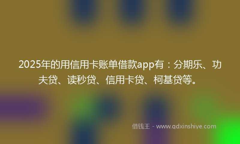 2025年的用信用卡账单借款app有：分期乐、功夫贷、读秒贷、信用卡贷、柯基贷等。