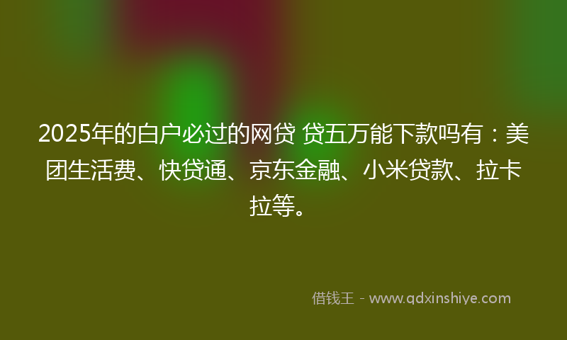 2025年的白户必过的网贷 贷五万能下款吗有：美团生活费、快贷通、京东金融、小米贷款、拉卡拉等。