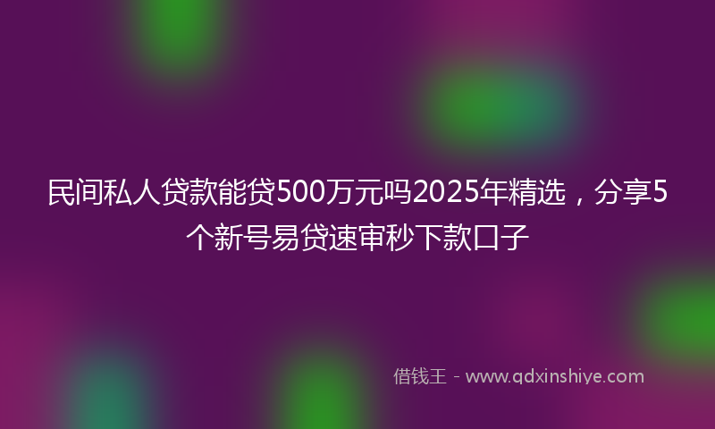 民间私人贷款能贷500万元吗2025年精选，分享5个新号易贷速审秒下款口子