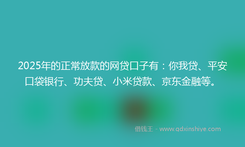 2025年的正常放款的网贷口子有：你我贷、平安口袋银行、功夫贷、小米贷款、京东金融等。
