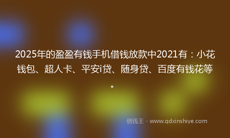 2025年的盈盈有钱手机借钱放款中2021有：小花钱包、超人卡、平安i贷、随身贷、百度有钱花等。