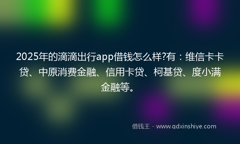 2025年的滴滴出行app借钱怎么样?有：维信卡卡贷、中原消费金融、信用卡贷、柯基贷、度小满金融等。
