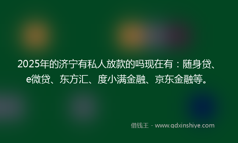 2025年的济宁有私人放款的吗现在有：随身贷、e微贷、东方汇、度小满金融、京东金融等。