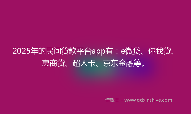 2025年的民间贷款平台app有：e微贷、你我贷、惠商贷、超人卡、京东金融等。