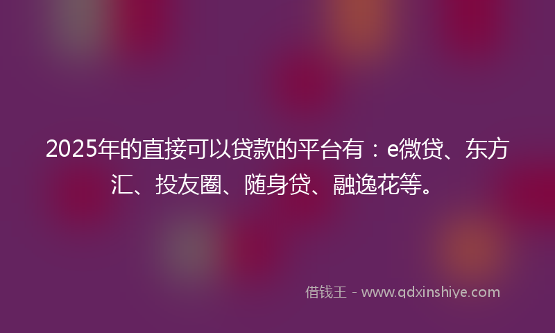 2025年的直接可以贷款的平台有：e微贷、东方汇、投友圈、随身贷、融逸花等。