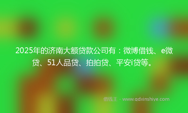 2025年的济南大额贷款公司有：微博借钱、e微贷、51人品贷、拍拍贷、平安i贷等。
