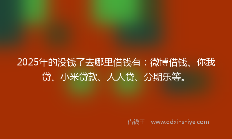 2025年的没钱了去哪里借钱有：微博借钱、你我贷、小米贷款、人人贷、分期乐等。