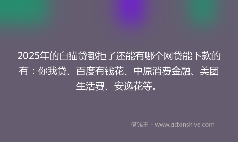 2025年的白猫贷都拒了还能有哪个网贷能下款的有：你我贷、百度有钱花、中原消费金融、美团生活费、安逸花等。