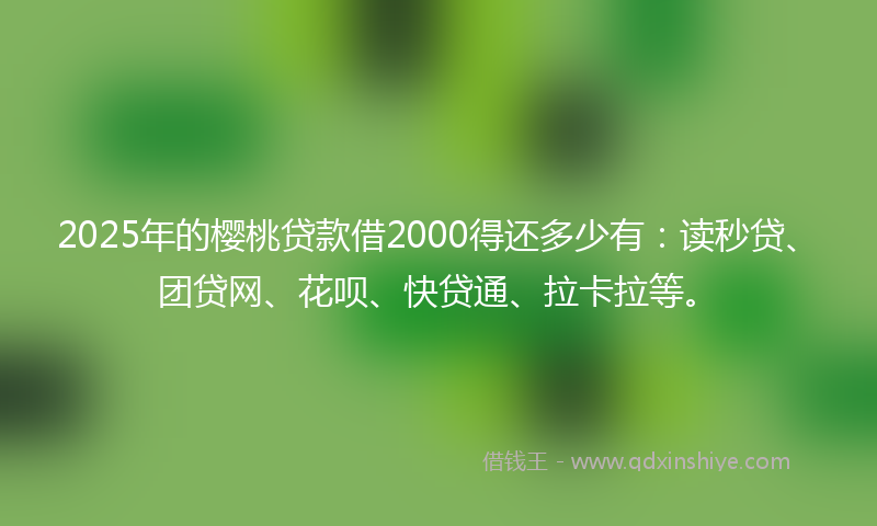 2025年的樱桃贷款借2000得还多少有：读秒贷、团贷网、花呗、快贷通、拉卡拉等。
