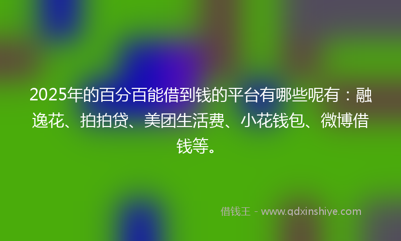 2025年的百分百能借到钱的平台有哪些呢有：融逸花、拍拍贷、美团生活费、小花钱包、微博借钱等。