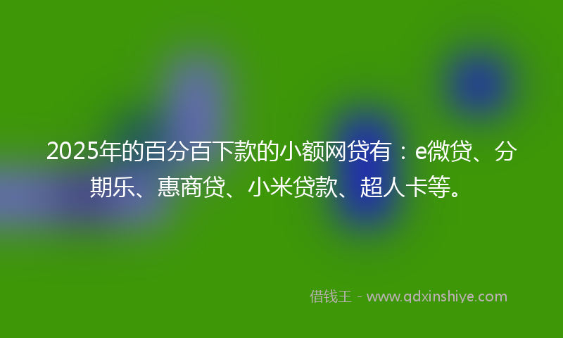 2025年的百分百下款的小额网贷有：e微贷、分期乐、惠商贷、小米贷款、超人卡等。