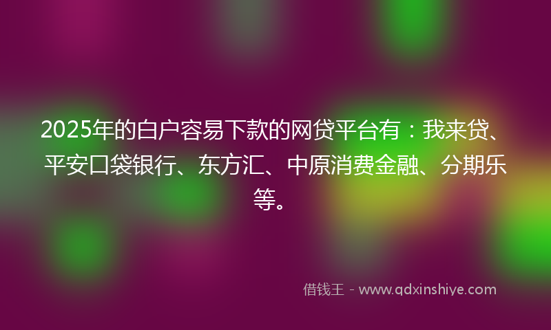 2025年的白户容易下款的网贷平台有：我来贷、平安口袋银行、东方汇、中原消费金融、分期乐等。