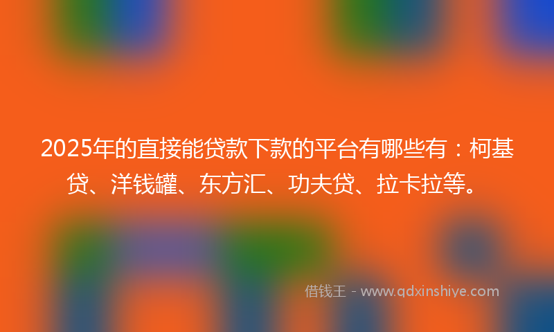 2025年的直接能贷款下款的平台有哪些有：柯基贷、洋钱罐、东方汇、功夫贷、拉卡拉等。